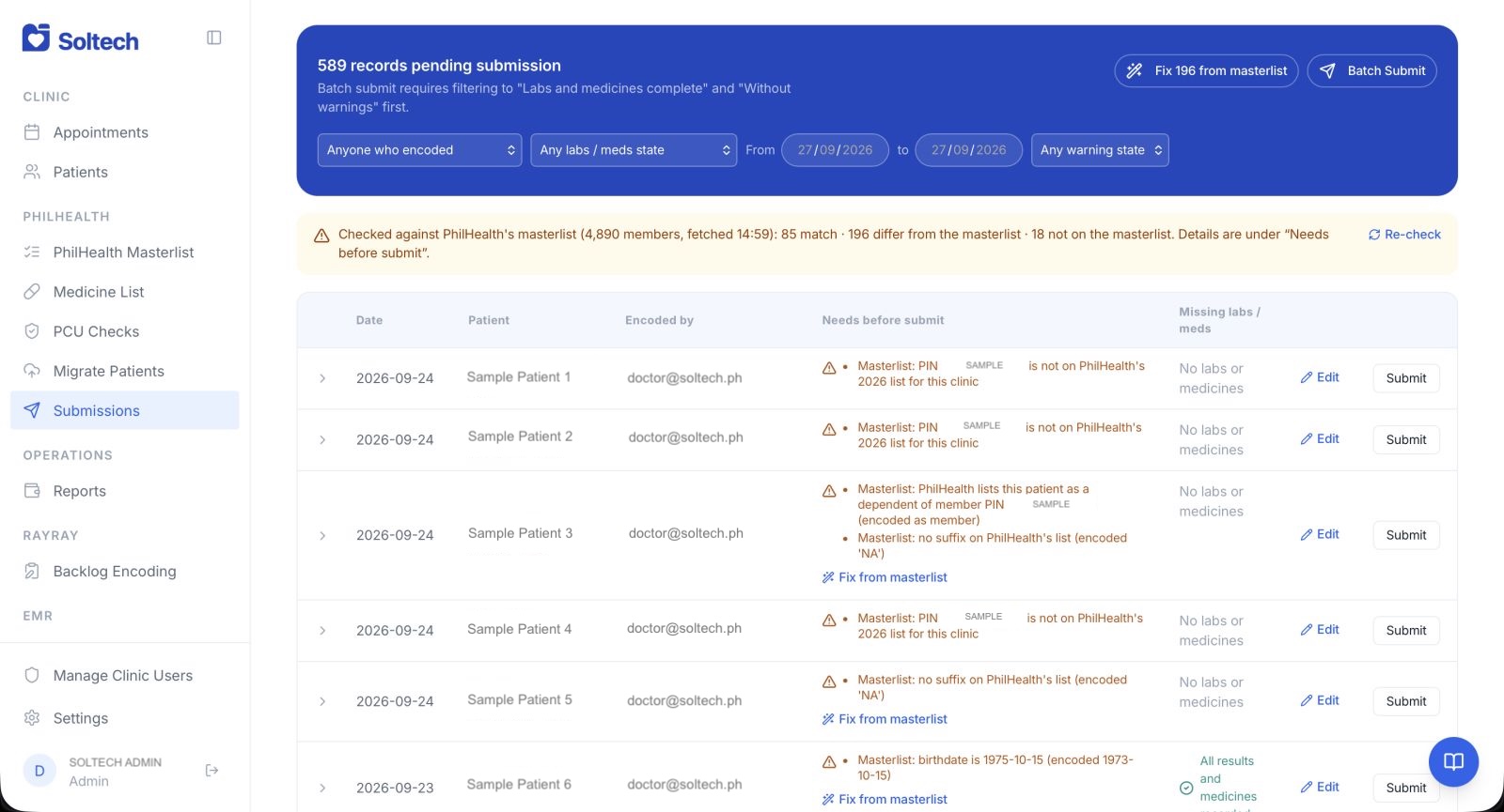 PhilHealth validation with missing fields shown