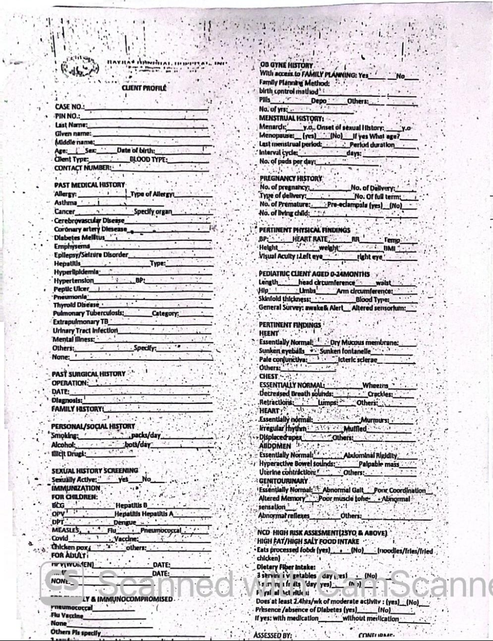 Original hospital form