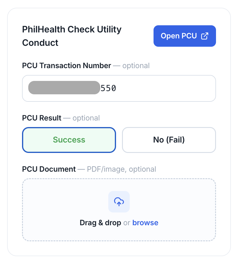 Entering PCU transaction number into Soltech